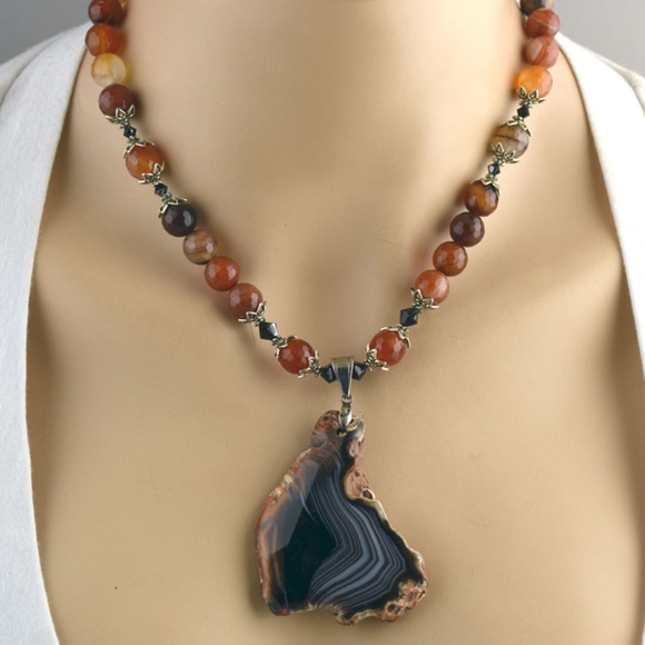 BG Designs Jewelry - "HP" Faceted Orange Agate Necklace & Earring Set